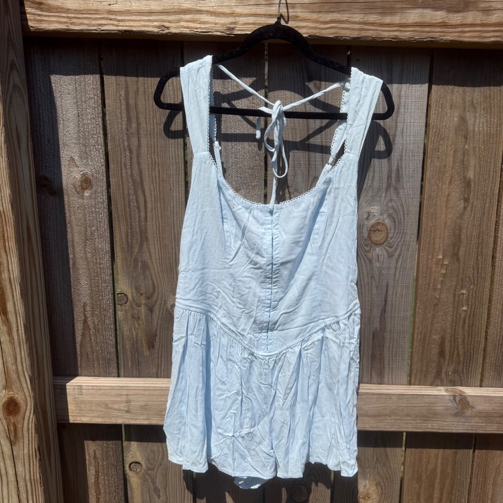Wild Fable Light Blue Sleeveless Romper Smocked Back Tie Detail Size M